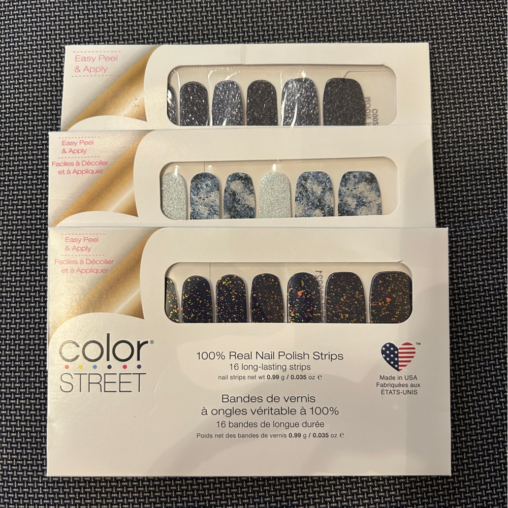 Color Street Blue Glitter Nail Strips in Black and Silver